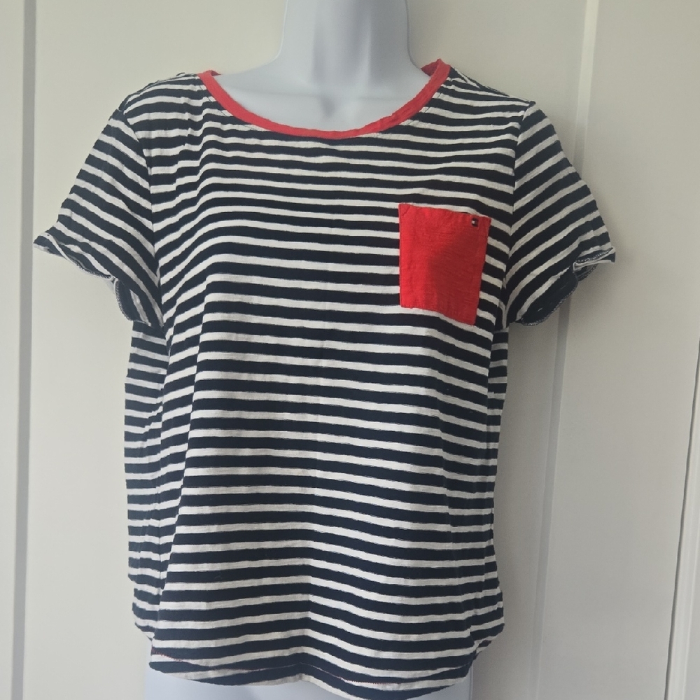 Tommy Hilfiger Striped Tee with Red Accents